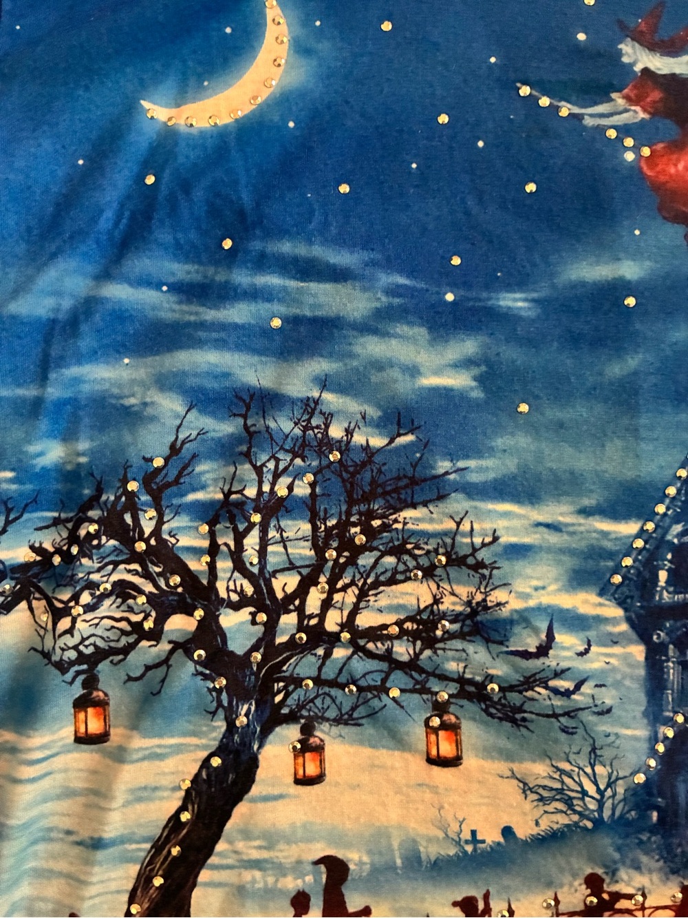 Gloria Vanderbilt Witch Haunted House Graphic Top M Rhinestone Halloween - Picture 15 of 16
